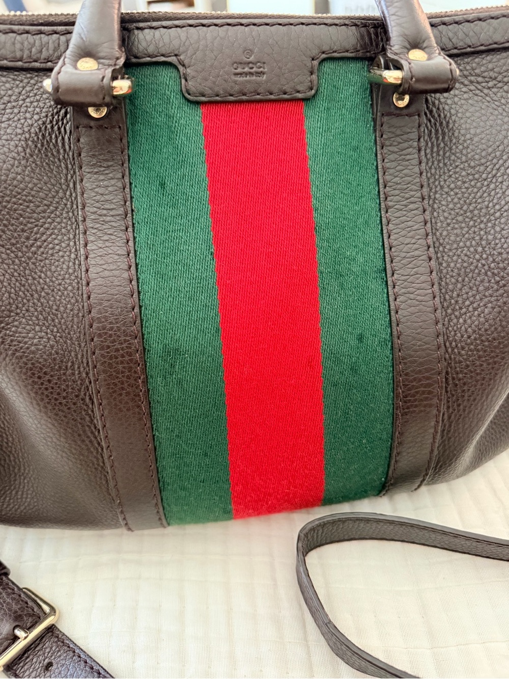 Gucci Vintage Web Medium Boston Bag Pebbled Leather Crossbody - Picture 5 of 12